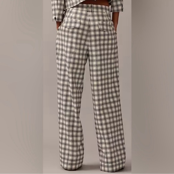 J crew collection wide leg wool trouser pant. White plaid - Picture 2 of 2